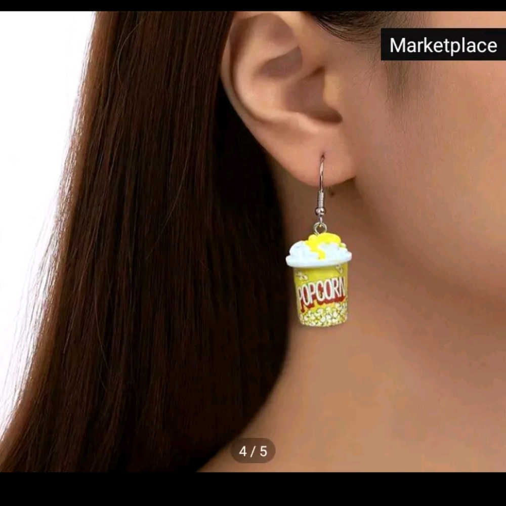 1pair Fashionable & Cute & Creative Popcorn Bucket Shaped Drop Earrings, Suitabl - Picture 4 of 5